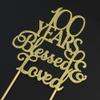 100 Years Blessed & Loved Cake Topper for 100th Birthday, Wedding Anniversary Party Decorations Gold Glitter view 3