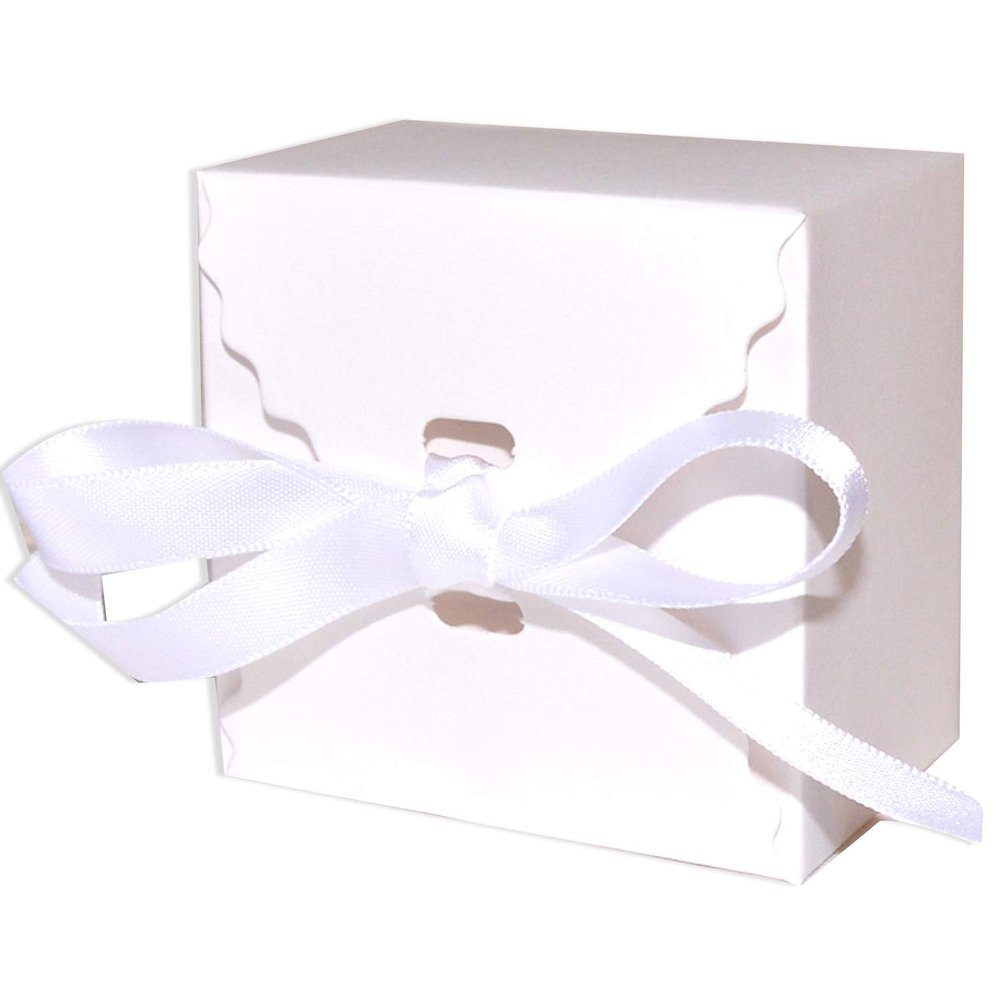 ArtPaperWonders White Party Favor Boxes, Wedding Birthday Boxes with Ribbon