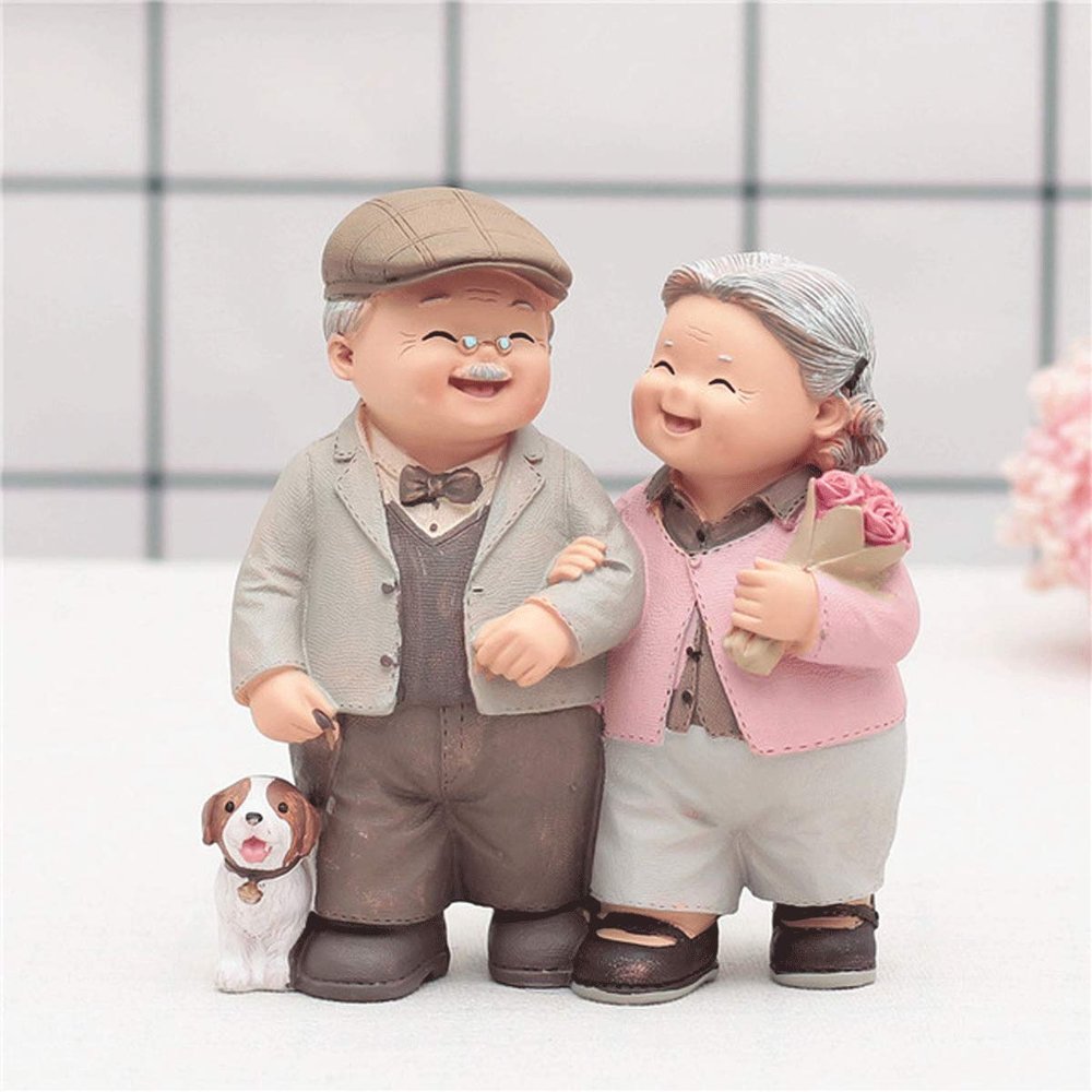 50th Anniversary Golden Marriage Couples Wedding Cake Toppers Decoration Polyresin Figurines Collectibles for Parents(Couple Set))