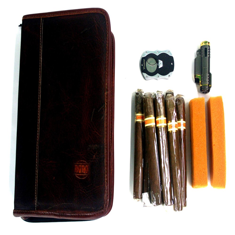 Cigar Case DLX8 in Vintage Leather, Zippered, Enforced and Humidifying