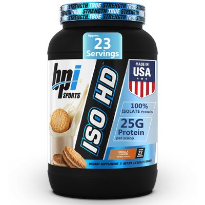 BPI Sports ISO HD Isolate Protein Powder  100% Whey Isolate, Protein Powder for Muscle Gain - Vanilla Cookie - 1.6 Lb - 23 Servings