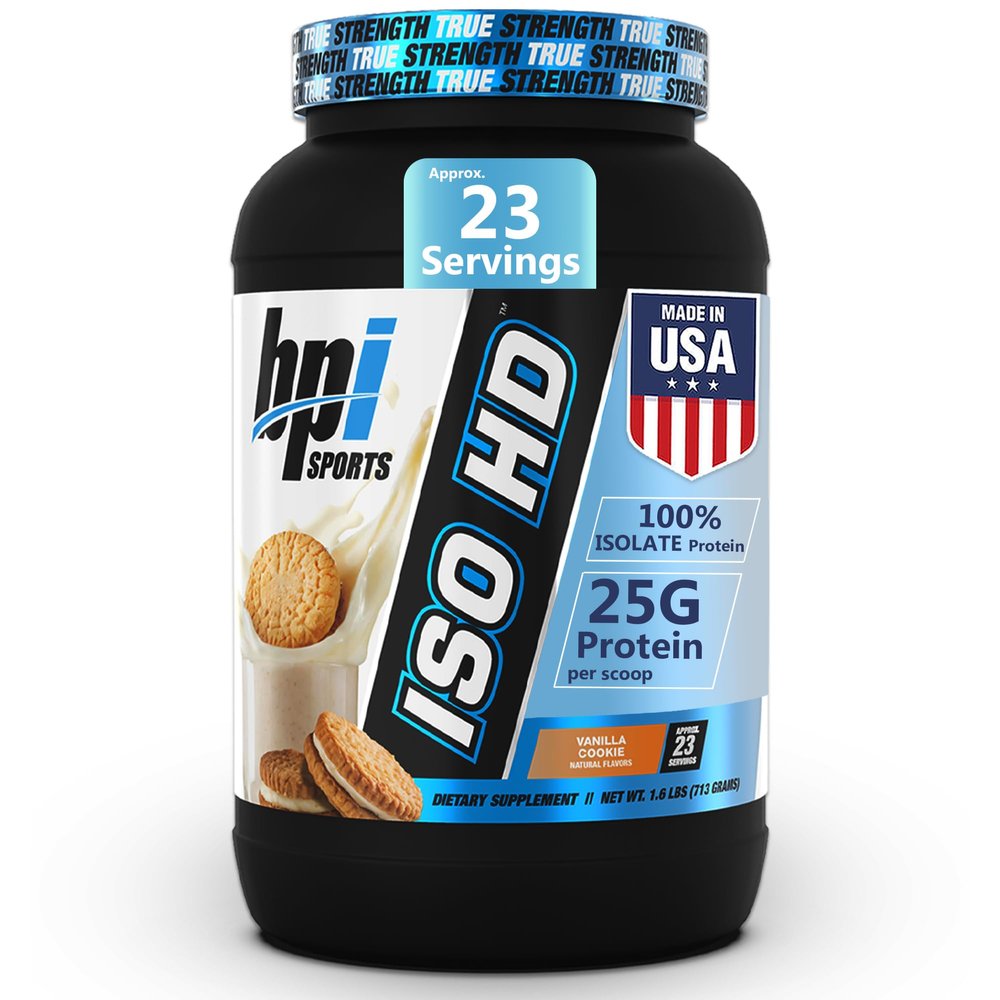 BPI Sports ISO HD Isolate Protein Powder 100% Whey Isolate, Protein Powder for Muscle Gain - Vanilla Cookie - 1.6 Lb - 23 Servings