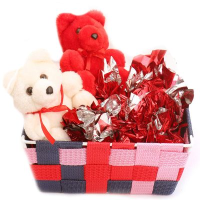 Ghasitaram Gifts for Girlfriend/Boyfriend/Husband & Wife Valentines Chocolate Hamper Colourful Metal Basket with Teddie,Heart Chocolate|Gift for Diwali,Rakhi,Valentine,Birthday,Anniversary,Her,Him|
