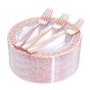 I00000 72 Pcs Rose Gold Dessert Plates 7.5" & 72 Pcs Disposable Forks 7.4", Lace Design Plastic Salad Plate, Plastic Appetizer Plate for all Holidays Perfect for Party & Wedding view 1