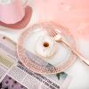 I00000 72 Pcs Rose Gold Dessert Plates 7.5" & 72 Pcs Disposable Forks 7.4", Lace Design Plastic Salad Plate, Plastic Appetizer Plate for all Holidays Perfect for Party & Wedding view 2