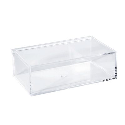 Hammont Clear Acrylic Box with Hinged Lid  Small Plastic Organizer for Office, Desk, Makeup, Crafts, Cotton Balls, Jewelry & More | 6.5"x3.5"x2" (2 Pack)