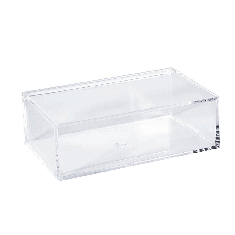 Hammont Clear Acrylic Box with Hinged Lid Small Plastic Organizer for Office, Desk, Makeup, Crafts, Cotton Balls, Jewelry & More | 6.5"x3.5"x2" (2 Pack)