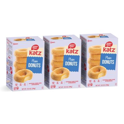 Katz Gluten Free Plain Donuts. Ready to Finish, Free of Soy, Sesame, Dairy, and Nuts. Kosher 10.5oz (3pk)