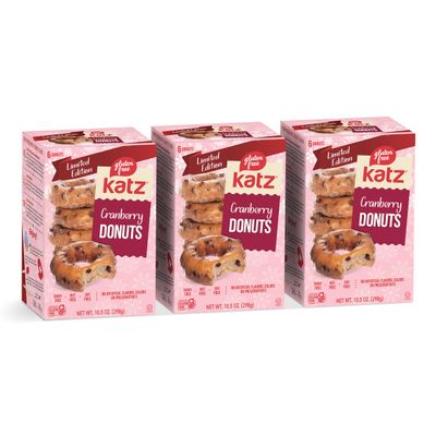 Katz Gluten Free Cranberry Donuts | Dairy Free, Nut Free, Soy Free, Gluten Free | Kosher (3 Packs of 6 Donuts, 10.5 Ounce Each)