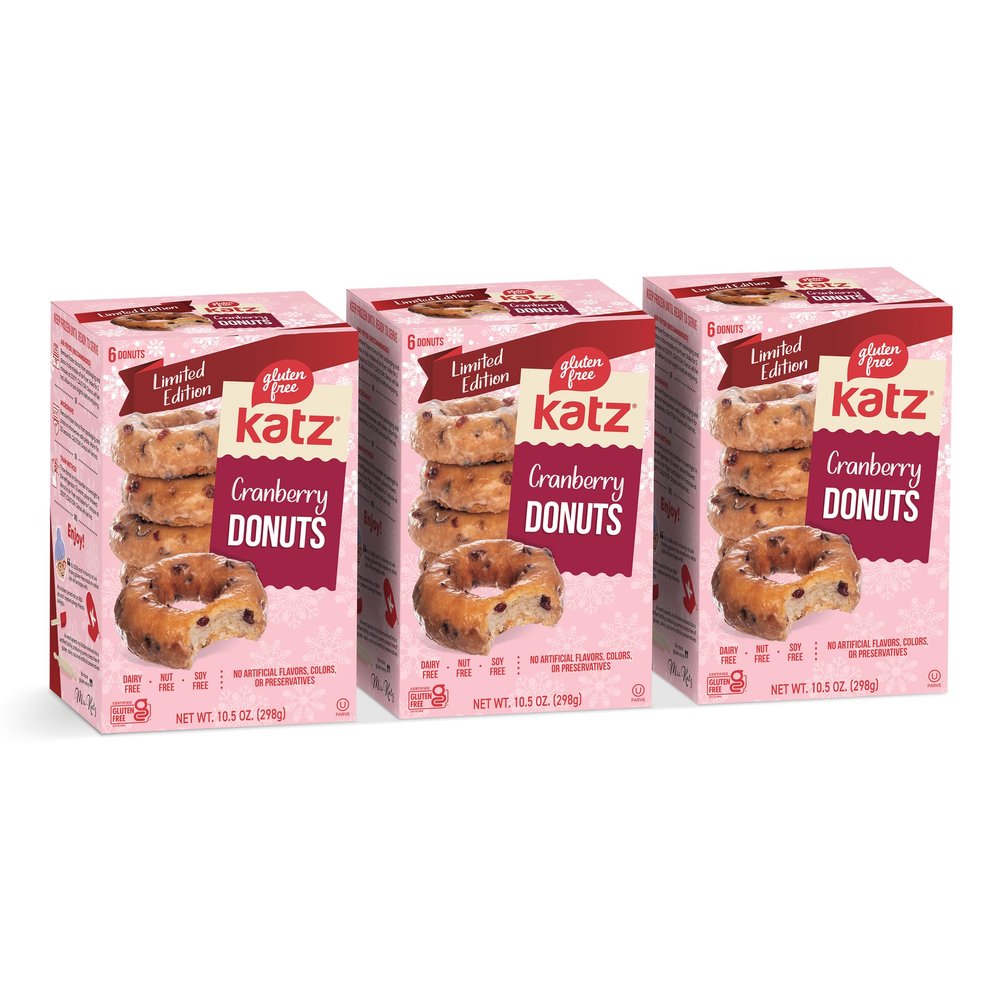 Katz Gluten Free Cranberry Donuts | Dairy Free, Nut Free, Soy Free, Gluten Free | Kosher (3 Packs of 6 Donuts, 10.5 Ounce Each)