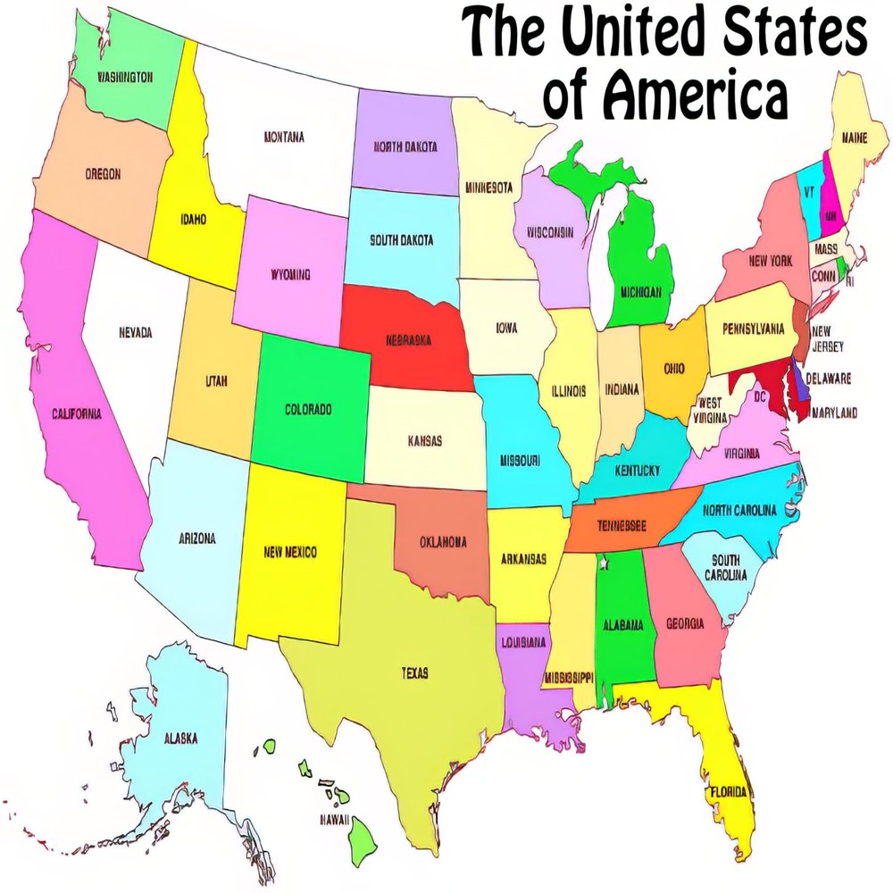 1/8 Sheet - United States Colorful Map Background - D24304-2D Edible Cake/Cupcake Party Topper - D24304
