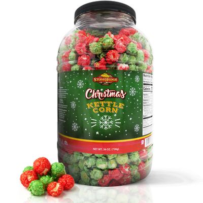 Stonehedge Farms Christmas Kettle Corn Popcorn | 26 oz Large Tub | Perfect for the Holidays | Green and Red | Bulk Gourmet Popped Sweet Snacks | Pop Corn Gift