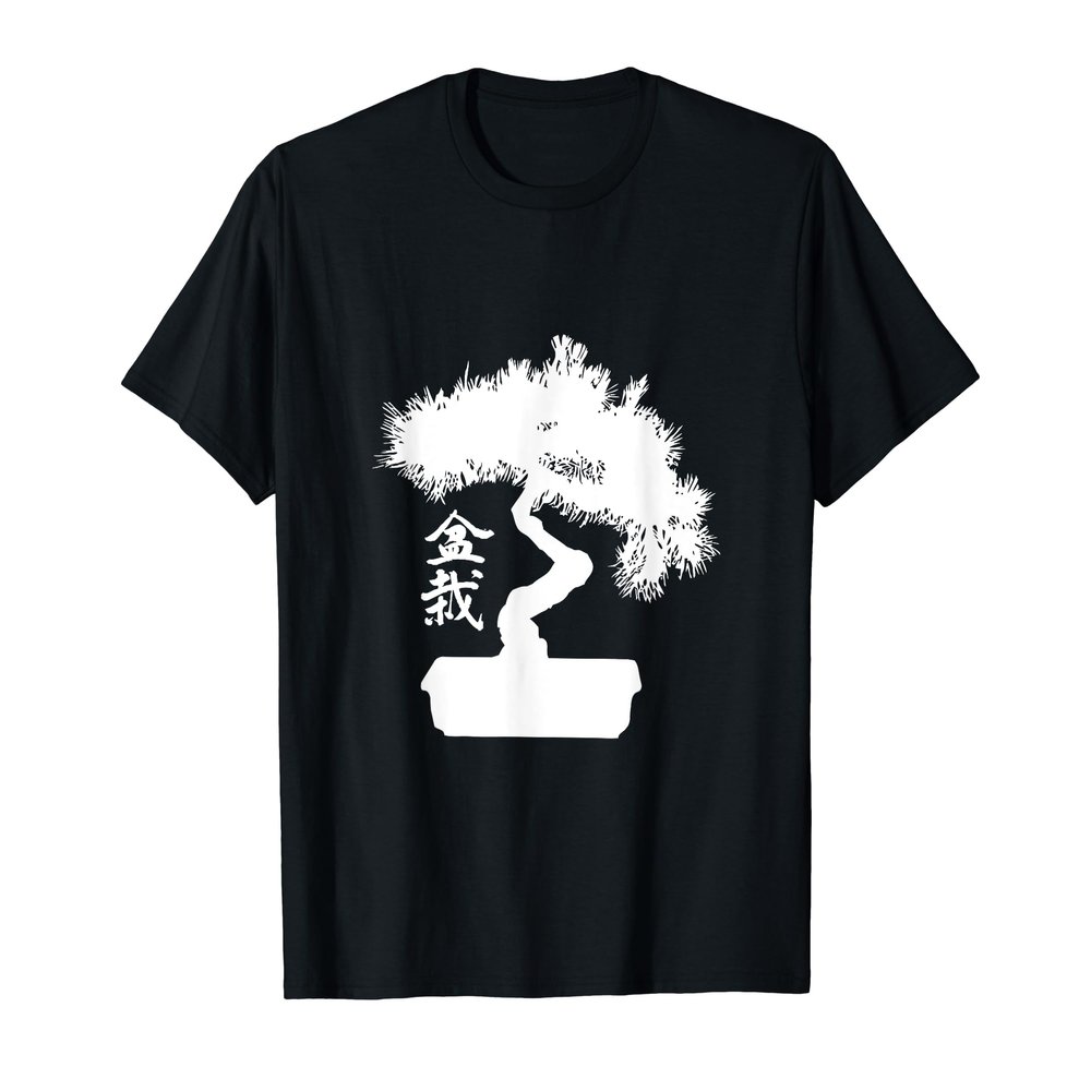 Bonsai Tree In A Bonsai Pot Printed On A Black T-Shirt