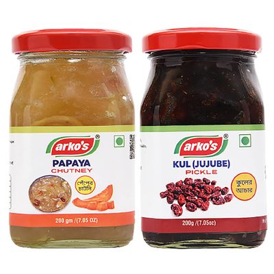 ARKOS Homemade Combo Pickle Kul(jujube) and Papaya Chutney, 200gm 200gm