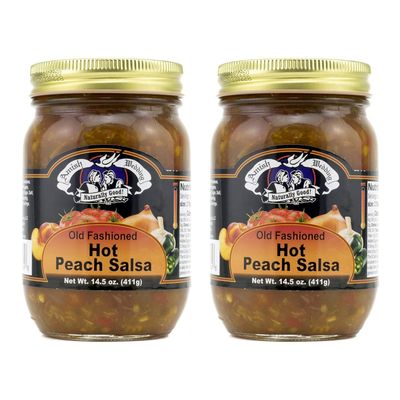 Amish Wedding Kettle Cooked Salsa, Thick and Chunky Pack of 2 14.5 ounce Jars, Hot Peach
