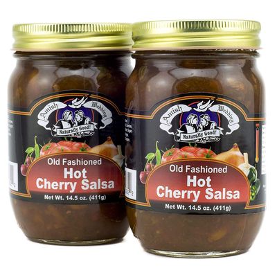 Amish Wedding Kettle Cooked Salsa, Thick and Chunky Pack of 2 14.5 ounce Jars, Hot Cherry