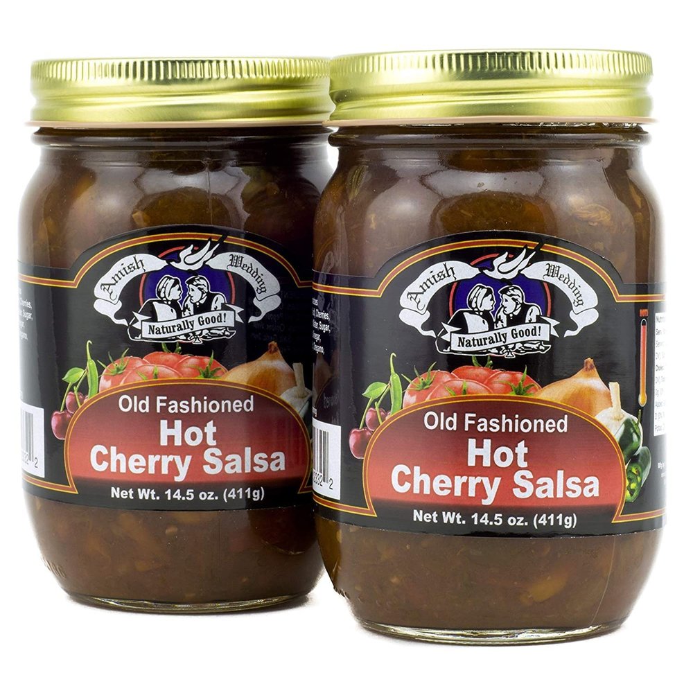 Amish Wedding Kettle Cooked Salsa, Thick and Chunky Pack of 2 14.5 ounce Jars, Hot Cherry