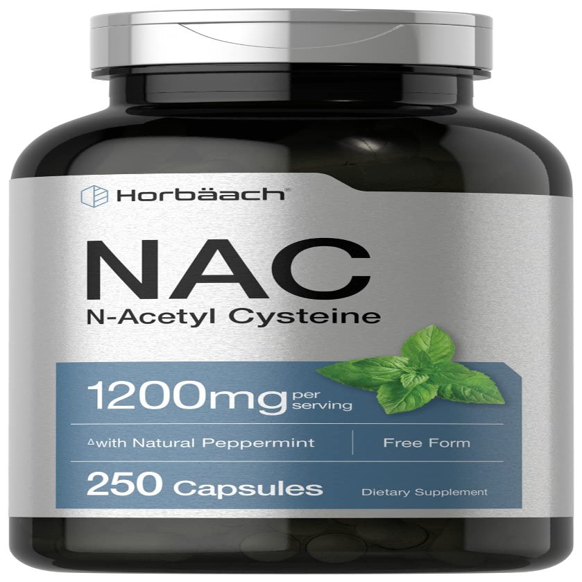 Horbach NAC Supplement N-Acetyl Cysteine 1200mg | 250 Powder Capsules | for Women and Men | with Natural Peppermint | Non-GMO, Gluten Free