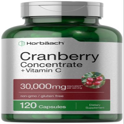 Horbach Cranberry Concentrate Extract Pills + Vitamin C | 120 Capsules | Supplement for Women and Men | Triple Strength Ultimate Potency Formula | Non-GMO and Gluten Free
