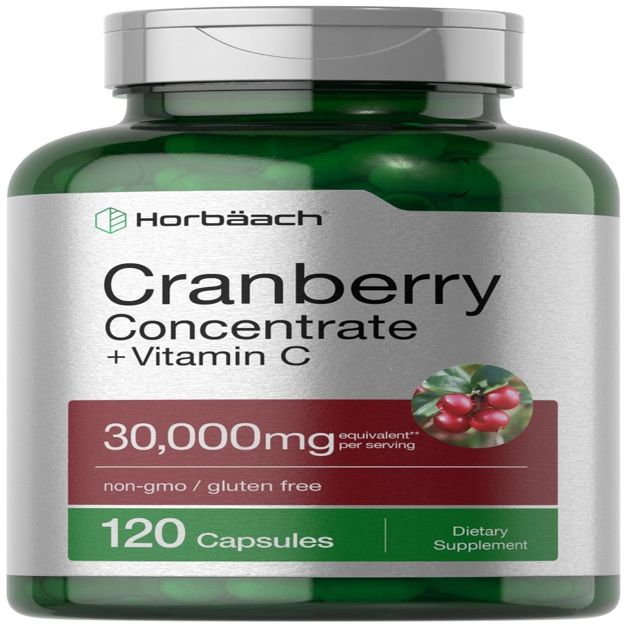 Horbach Cranberry Concentrate Extract Pills + Vitamin C | 120 Capsules | Supplement for Women and Men | Triple Strength Ultimate Potency Formula | Non-GMO and Gluten Free