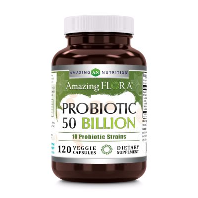 Amazing Flora Probiotic 50 Billion with 10 Probiotics Strains Supplement | Veggie Capsules | Non-GMO | Gluten-Free | Made in USA (120 Count, 1 Pack)