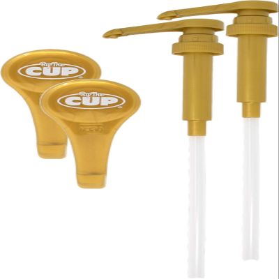 By The Cup Gold Coffee Syrup Pump for 750 ml Bottles (Pack of 2) Fits Upouria, Torani, DaVinci, and Monin (1L Plastic Only)