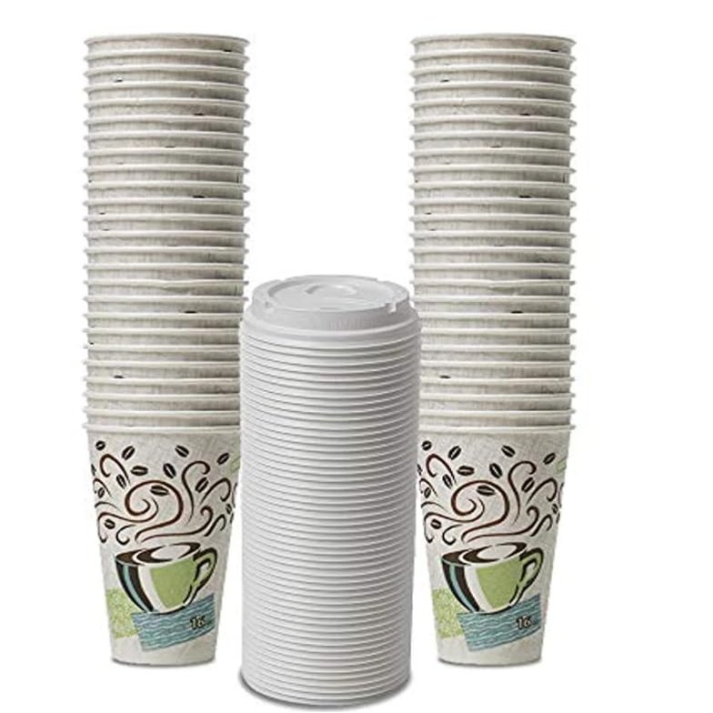 16oz 100 Paper Coffee Cup with Lids, Insulating Cups