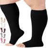 Compression Socks for Women and Men 20-30 mmHg Wide Calf - Big and Tall Open Toe Compression Stockings for Nursing, Airplane, Varicose Veins Circulation - Black, 5X-Large - AB211 view 1