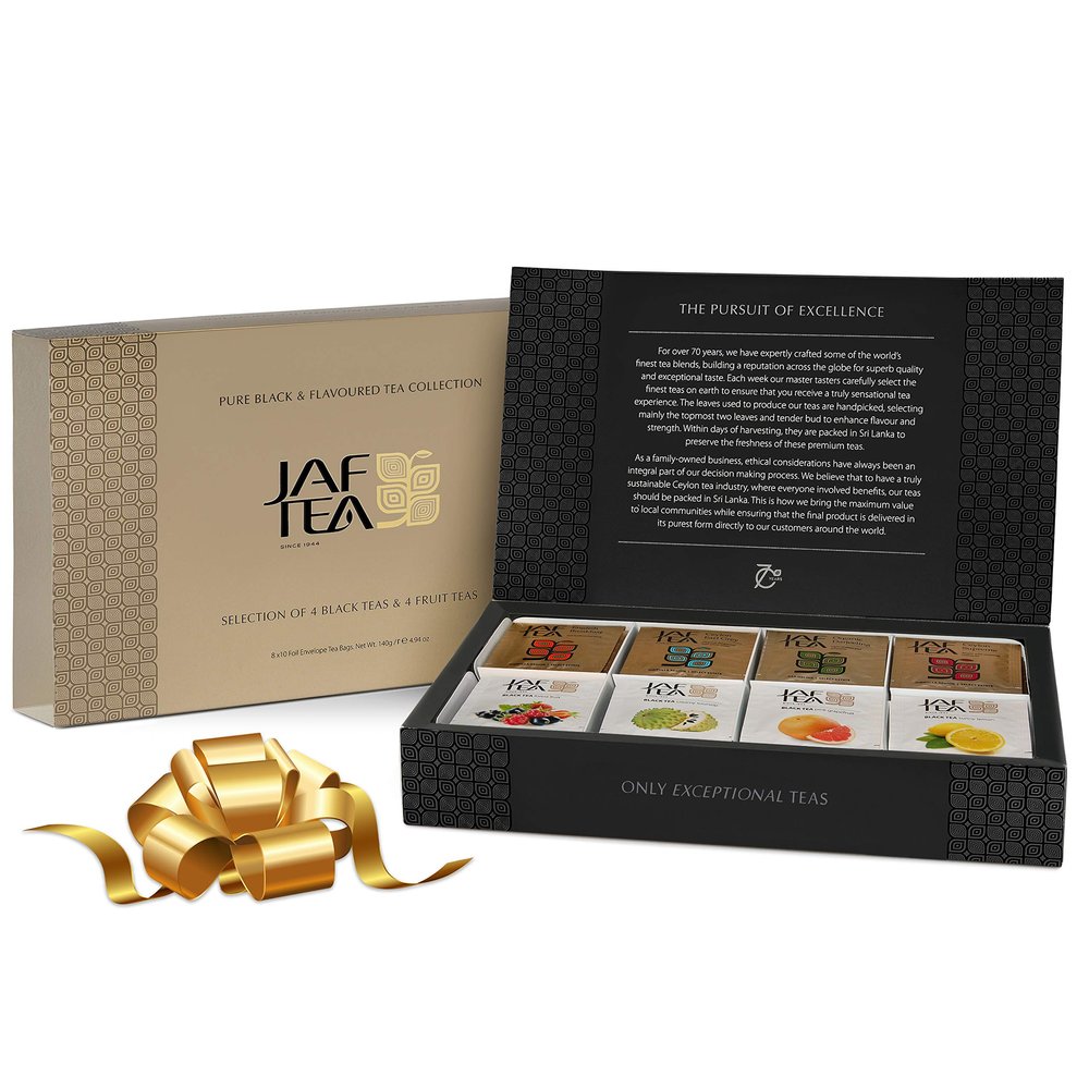 Jaf Tea - Tea Sampler/Gift Set - Pure Black & Flavoured Tea Collection - 4 Classic and 4 Fruit teas - 10 Bags of Each - 80 Tea Bags Total