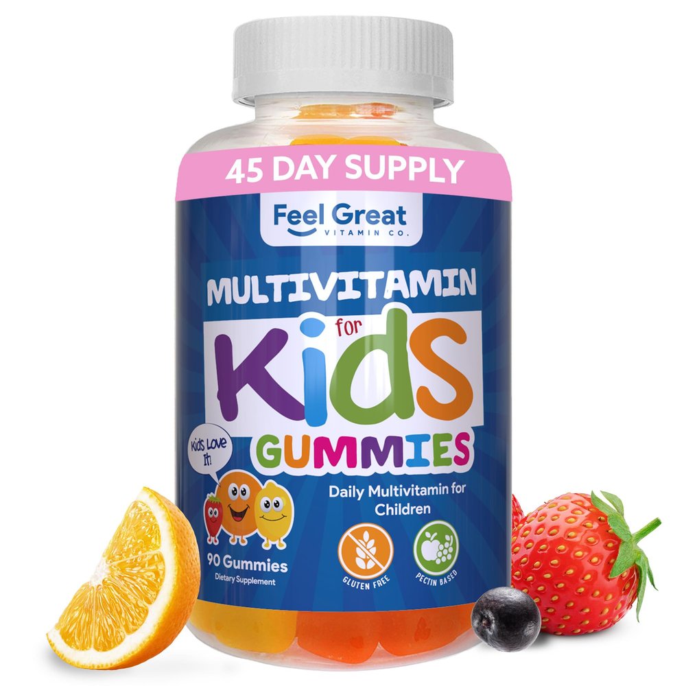 Feel Great Kids Multivitamin Gummies | Citrus & Strawberry Flavored Vitamins for Kids | Multivitamin Gummies with Vitamin D for Bone, Muscle & Immune Support | Chewable Vitamins | 45-Day Supply