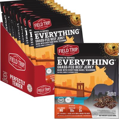 Field Trip Beef Jerky | Gluten Free Jerky, Low Carb, Healthy High Protein Snacks with No Nitrates, Made with All Natural Ingredients | Everything Bagel | 2.2oz Bags, 9 Pack