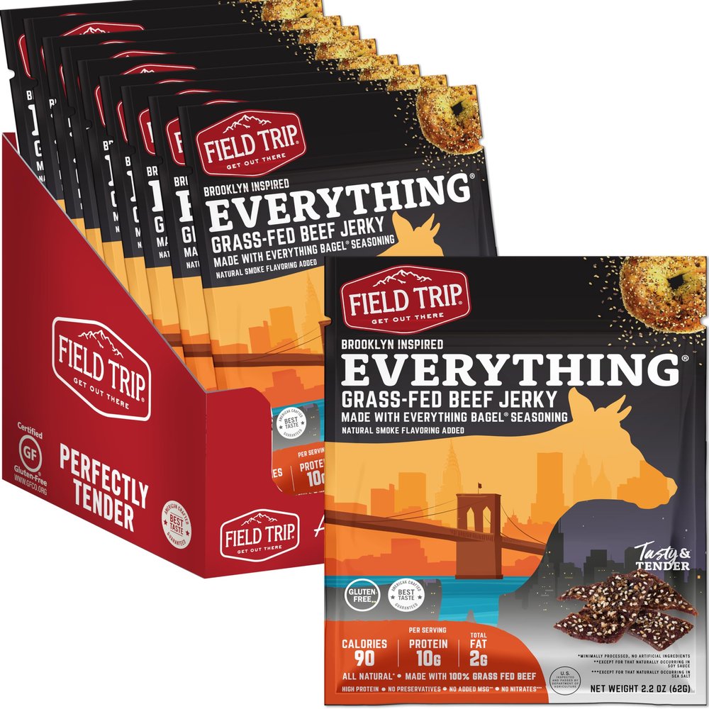 Field Trip Beef Jerky | Gluten Free Jerky, Low Carb, Healthy High Protein Snacks with No Nitrates, Made with All Natural Ingredients | Everything Bagel | 2.2oz Bags, 9 Pack