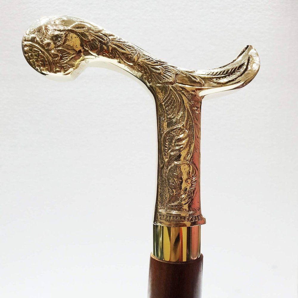 Antique Royal Victorian Silver Brass Wooden Walking Cane Stick Style Handmade