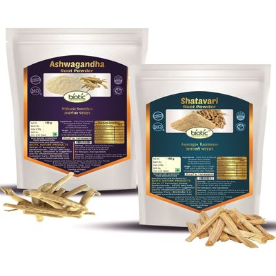 Biotic Natural Ashwagandha and Shatavari Powder - 200gm (100gm each)