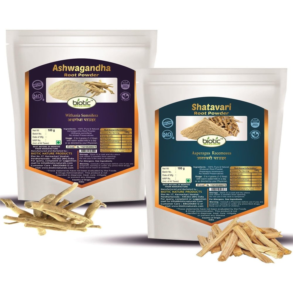 Biotic Natural Ashwagandha and Shatavari Powder - 200gm (100gm each)