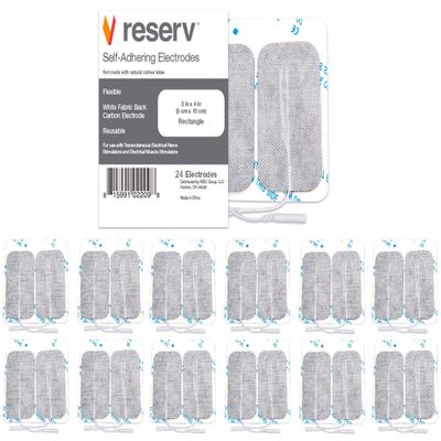 reserv 2" x 4" Rectangle Premium Re-Usable Self Adhesive Electrode Pads for TENS/EMS Unit, Fabric Backed Pads with Premium Gel (Latex Free)(24 Electrodes)