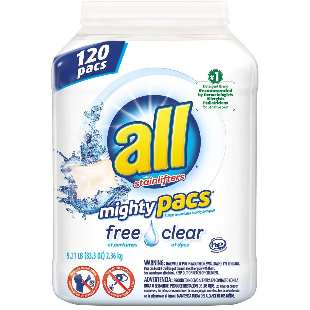 All Mighty Pacs Free & Clear Laundry Detergent (120 Count) (2 Pack)