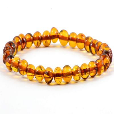 Baltic Amber Bracelet for Adults Made on Elastic Band- Natural Amber from Baltic Region, Genuine Baltic Amber (Cognac, 7 inch)