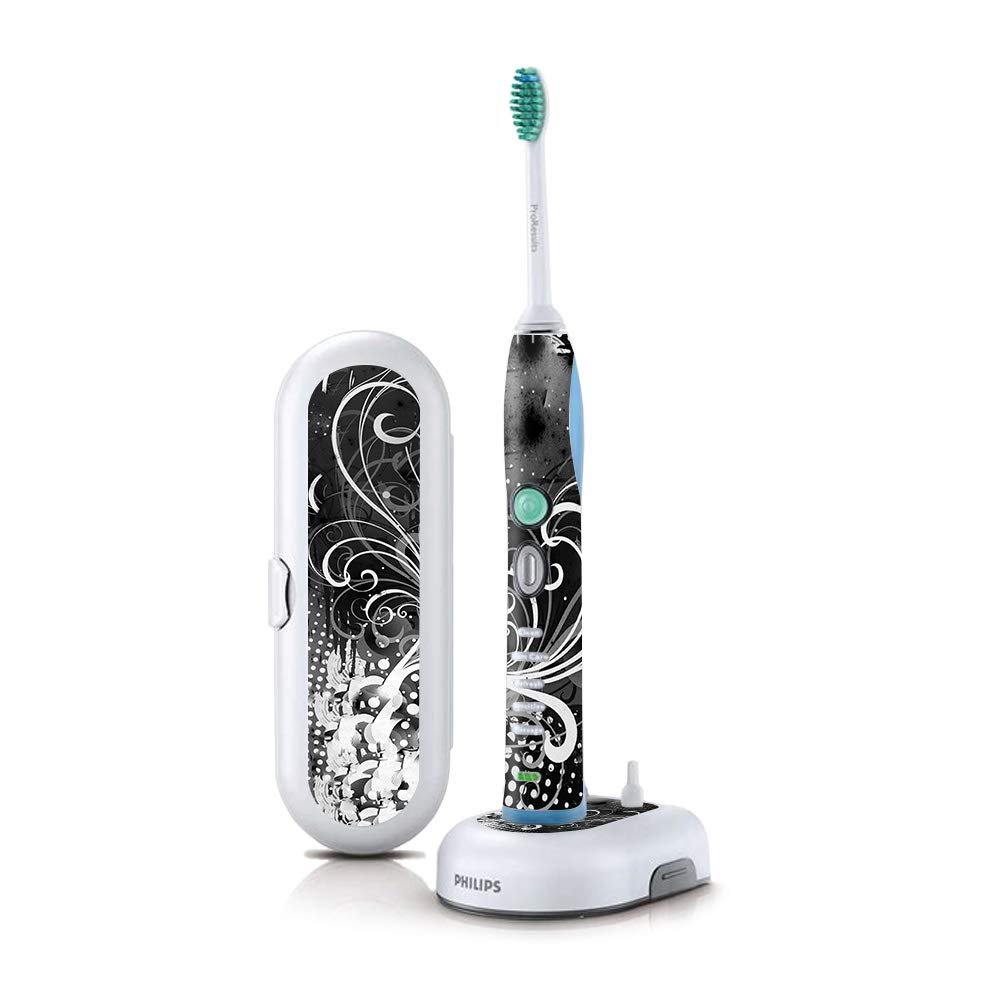 MightySkins Skin Compatible with Philips Sonicare 7 Series FlexCare+ Rechargeable - Black Flourish | Protective, Durable, and Unique Vinyl Cover | Easy to Apply, Remove | Made in The USA