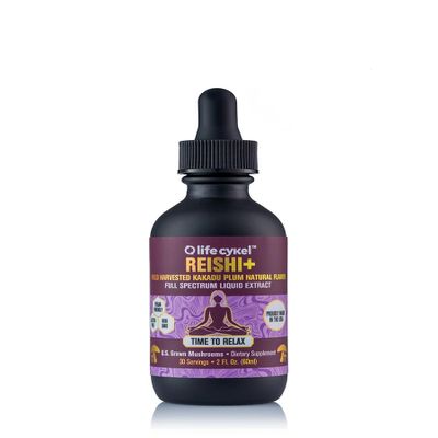 Life Cykel - Reishi Mushroom Extract w/Kakadu Plum- Adaptogen for Sleep Help, Relaxation & Cellular Support- 100% Organic Mushrooms, Antioxidants Vitamin C, 2oz (Packaging May Vary)