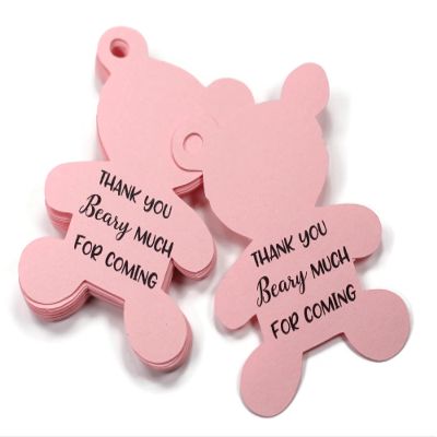 Large Teddy Bear Favor Tags - Thank You Beary Much for Coming (Set of 12) (Baby Pink)