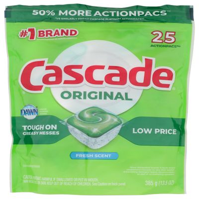 Cascade ActionPacs Dishwasher Detergent Fresh Scent, 25 ct