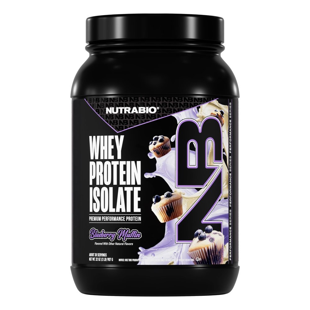 NutraBio 100% Whey Protein Isolate Protein Powder, 25g Protein with Complete Amino Acid Profile, Non-GMO, Soy & Gluten Free, Low Carb, Low Calorie Whey Protein Powder, Blueberry Muffin, 2 Lbs