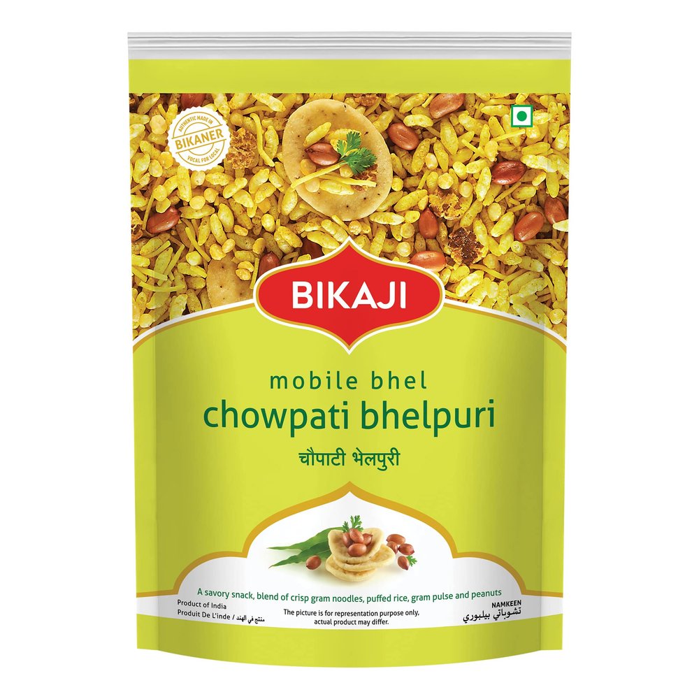 Bikaji Chowpati Bhelpuri | Authentic Mumbai Street Bhel Puri Snack Mix | Crispy Puffed Rice, Sev, Peanuts & Spices | Ready-to-Eat Chaat with Tangy Flavor | Vegetarian Indian Namkeen | 300g (10.58 oz)