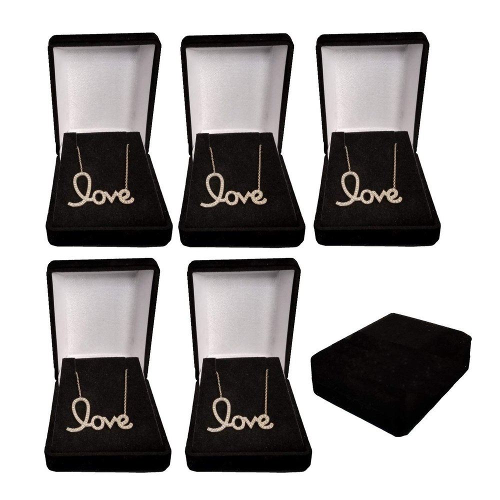 6 Black Velour Necklace Pendant Gift Boxes Jewelry Displays Black