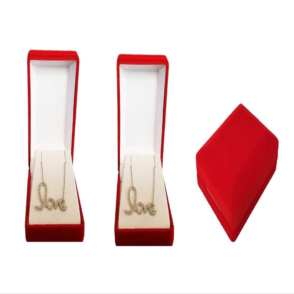 2 Red Velour Necklace Pendant Gift Boxes Jewelry Displays Black
