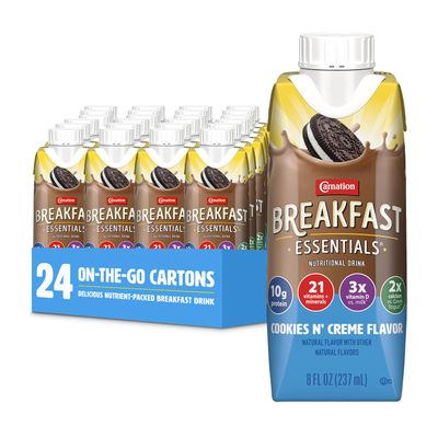 Carnation Breakfast Essentials Complete Nutritional Drink Cookies N Crme Flavor 8 oz Bottle 24 Ct