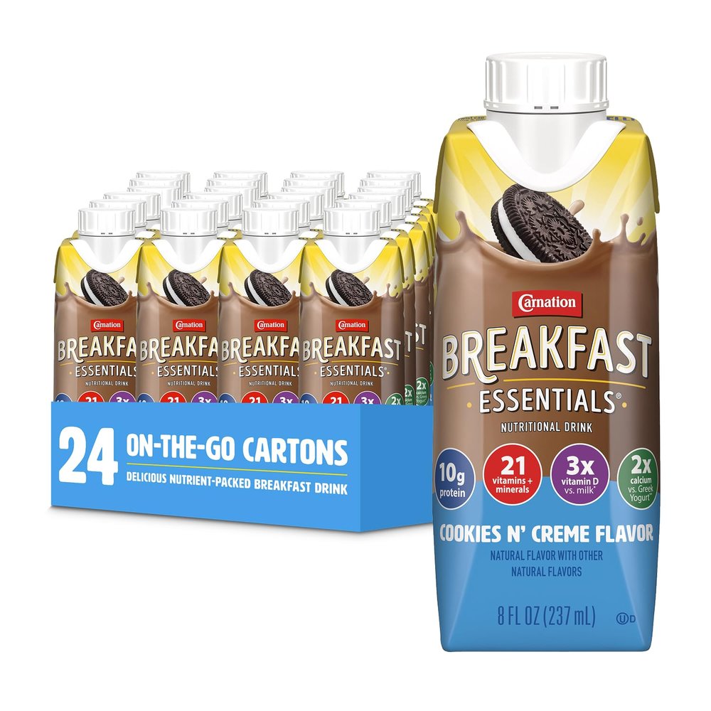 Carnation Breakfast Essentials Complete Nutritional Drink Cookies N Crme Flavor 8 oz Bottle 24 Ct