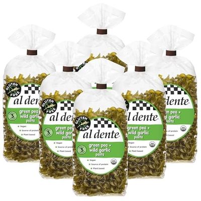 Al Dente Plant-Based Pasta Green Pea + Wild Garlic  Gluten-Free, Vegan, Non-GMO, Organic High Protein Pasta. Delicious And Versatile. Great for Pastas, Soups, Salads, and More 8oz Bags (Pack of 6)
