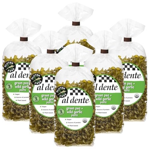 Al Dente Plant-Based Pasta Green Pea + Wild Garlic  Gluten-Free, Vegan, Non-GMO, Organic High Protein Pasta. Delicious And Versatile. Great for Pastas, Soups, Salads, and More 8oz Bags (Pack of 6)